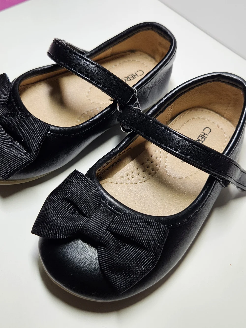 Cherokee Toddler Girls Black Mary Jane Dress Shoes Ribbed Bow Strap Size 5